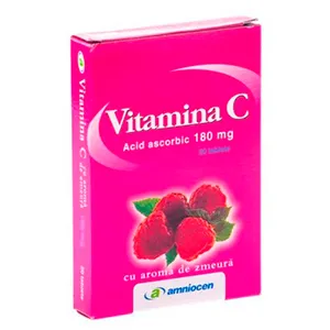 Vitamina C zmeura, 180 mg, 20 comprimate, Amniocen