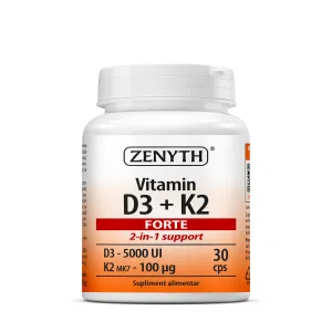 Vitamina D3 + K2 Forte pentru oase si imunitate, 30 Capsule, Zenyth