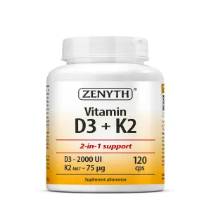 Vitamina D3 + K2 pentru oase si imunitate, 120 Capsule, Zenyth