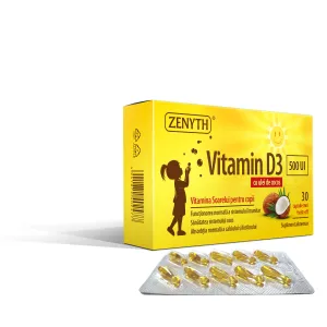 Vitamina D3 500 UI cu ulei de cocos pentru imunitate si oase, 30 Capsule, Zenyth