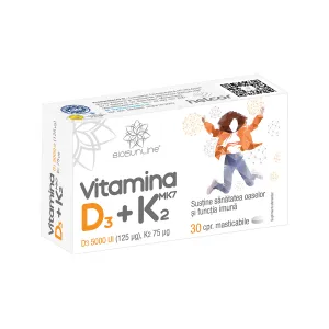 Vitamina D3 5000 + K2, 30 comprimate masticabile, BioSunLine