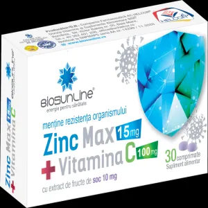 Zinc Max 15 mg + Vitamina C, 30 comprimate, BioSunLine